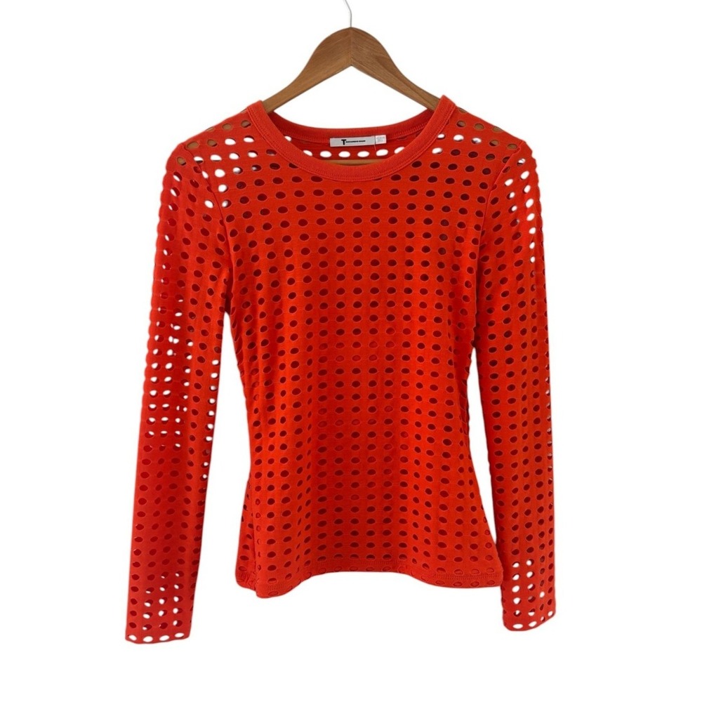 Alexander Wang Y2K Perforated Top Womens Size S Orange Bodycon Mesh Edgy